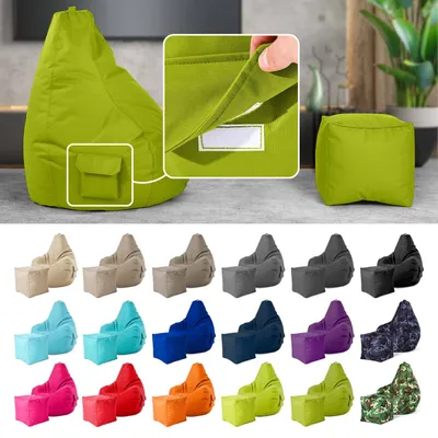 Produktbild von Green Bean® 2er Set Sitzsack + Hocker "Cozy+Cube" - mit EPS Perlen Füllung - robust waschbar schmutzabweisend - Grün