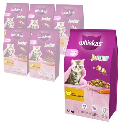 Zdjęcie produktu dla Sucha karma dla kociąt i młodych kotów z kurczakiem Whiskas Junior 6x1,4kg
