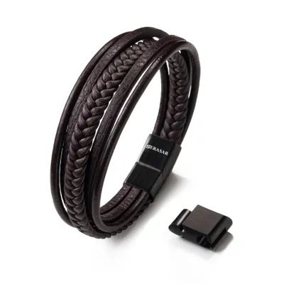 Produktbild von SERASAR | Premium Echtlederarmband für Männer [Braid] mit Magnetverschluss aus Edelstahl | Farbe: Braun | Länge: 21cm