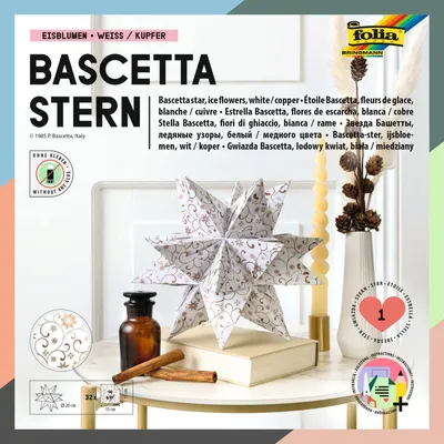 Produktbild von folia Faltblätter Bascetta-Stern, weiß / bedruckt