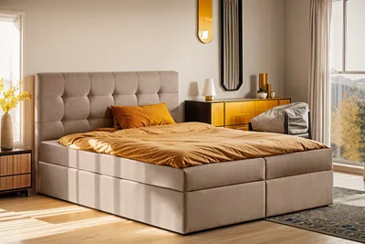 Produktbild von Kaiser Möbel Boxspringbett mit matratze und bettkasten, Schlafbett LUDANO stoff Noel 180x200 cm Beige H3