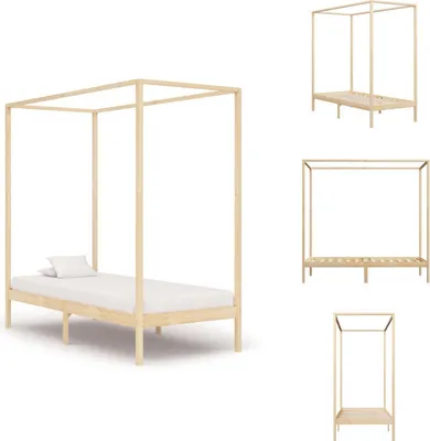 Zdjęcie produktu dla vidaXL Rama łóżka z baldachimem z litego drewna sosnowego 100 x 200 cm - Łóżka i ramy łóżek