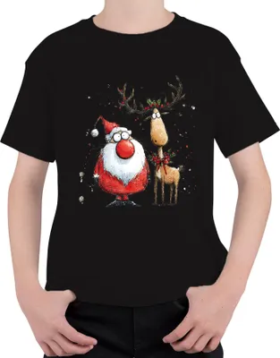 Produktbild von Weihnachtsmann Rentier lustig rote Nase Weihnachten Geschenk Uni Kinder T-Shirt, Schwarz, 128