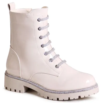 Produktbild von topschuhe24 2940 Damen Stiefeletten Glitzer Worker Boots , Farbe:Beige Lack, Größe:37 EU
