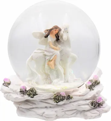 Produktbild von Schneekugel Elfe sitzend auf Einhorn 13cm