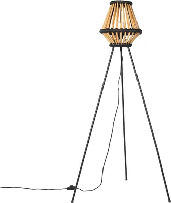 Produktbild von Qazqa Orientalisch Tripod Lampe, Tripod Leuchte - Evalin - Schwarz, Rund, max. 40W, Geeignet für LED, 140cm, Ideal als Wohnzimmerlampe