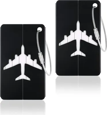 Produktbild von Kofferanhänger, 2 Stück Koffer Aluminium Gepäckanhänger, Kofferanhänger mit Adressschild, Wasserdichte Tags zum schnellen Auffinden von Reisetaschen-Schwarz