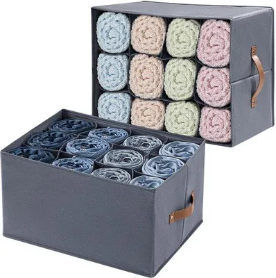 Obrázek produktu pro Organizér do skříně Unyqoos®, 12 přihrádek, rozměry 43×32×24 cm – stabilní box z netkané textilie s plastovým výztužením a madlem z PU