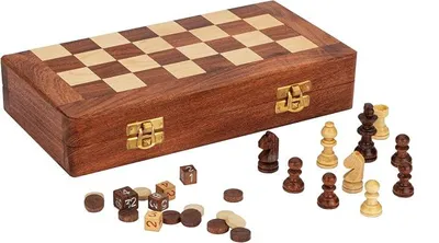 Imagen del producto de Caja de madera para juegos de ajedrez y backgammon, 25,5 x 25,5 x 2,2 cm