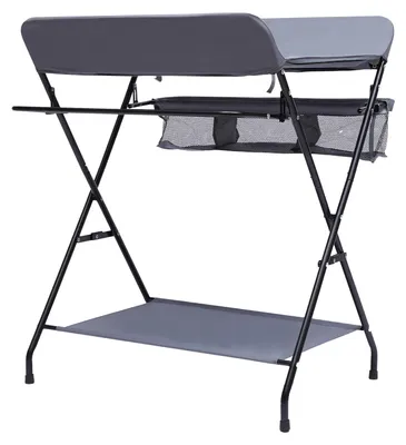 Produktbild von Baby-Wickeltisch - Zusammenklappbarer Wickeltisch - Aufbewahrungskorb - Metallrahmen - geborenenpflege - 0–1 Jahre - Grau