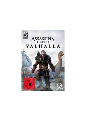 The cover art for the video game Assassin's Creed Valhalla, featuring a Viking warrior in the foreground with a ship and a longship in the background.