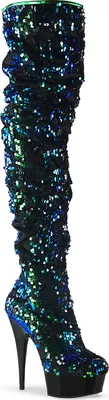 Produktbild von DELIGHT-3004 Pleaser High-Heels Plateau Overkneestiefel grün schillernde Pailletten
