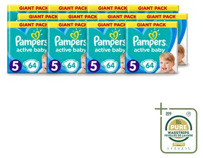 Image de 12 couches Pampers Active Baby, taille 5 (11-16 kg) - Pack économique - 12 couches