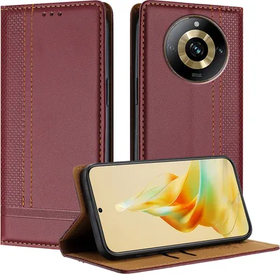 Produktbild von Handyhülle für Realme 11 Pro Leder Flip Klappbare Schutzhülle mit Standfunktion Dunkelrot
