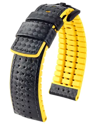 Produktbild von HIRSCH Performance | Uhrenarmband Leder/Kautschuk Carbonoptik 30949B, Stegbreite:20mm