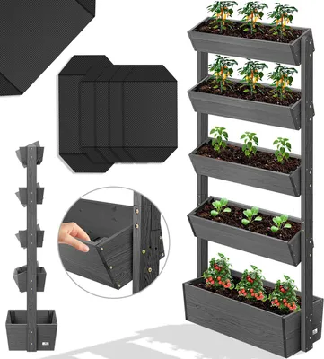 Produktbild von KESSER® Hochbeet mit Etagen Premium Blumenkasten Blumentreppe Pflanztreppe - Gemüsebeet Kräuterbeet Pflanzkübel Frühbeet Blumenbeet Pflanzkasten inkl. Gartenvlies- Beet für Terrasse Balkon & Garten