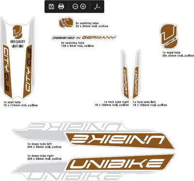Produktbild von Fahrrad Aufkleber Satz UNIBIKE Nachbildung Rahmen frame Sticker Set 10 teilig kupfer silber