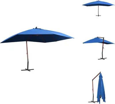 Image de vidaXL Parapluie avec mât en bois 400×300 cm Bleu - Parasols & ombrelles