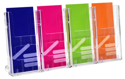 Produktbild von Tischprospektständer DIN Lang (99x210mm)  mit 4 Fächer Prospektständer / Prospekthalter / Flyerständer / Flyerhalterr