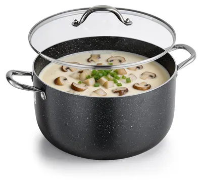 Produktbild von Suppentopf Kochtopf - 11,4 L Topf - Aluminium Antihaftbeschichtung - PFOA- und PFAS-frei - Mit Glasdeckel - Für Induktion Gas Elektro - Für Suppen Eintöpfe Pasta