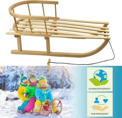 Obrázok produktu pre BAMBINIWELT CE drevené sánky Detské sánky 90 cm s lanom na ťahanie Opierka chrbta