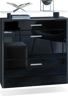 Produktbild von Vladon Schuhschrank Malea, Anthrazit matt/Schwarz Hochglanz inkl. LED - hängender Schuhkipper für 16 Paar Schuhe (89 x 96 x 23 cm)