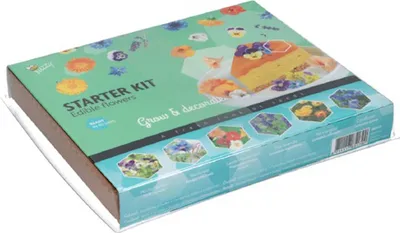 A product box for a starter kit to grow and decorate with edible flowers.