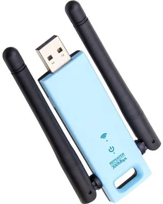 Obrázek produktu pro WLAN zesilovač signálu s rychlostí 300 Mb/s a černou anténou pro připojení k síti