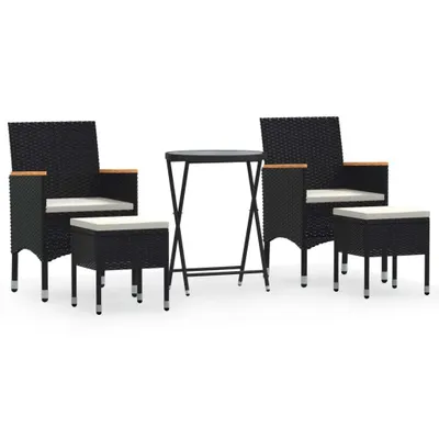 Produktbild von vidaXL 5-tlg. Garten-Bistro-Set Poly Rattan und Hartglas Schwarz