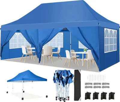 Image de Pavillon pop-up, imperméable, parois amovibles, bleu, 3 x 6 m