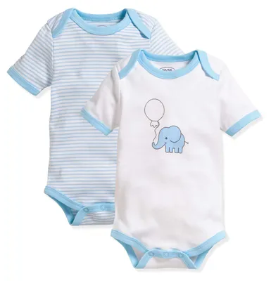 Immagine prodotto di Playshoes, body per neonati unisex, confezione multipla, colore blu, maniche corte, confezione da 2, modello Elefa