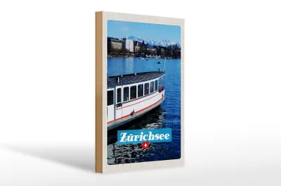 Produktbild von Holzschild Reise 20x30cm Zürich Schiff Boot See Stadt Gebirge