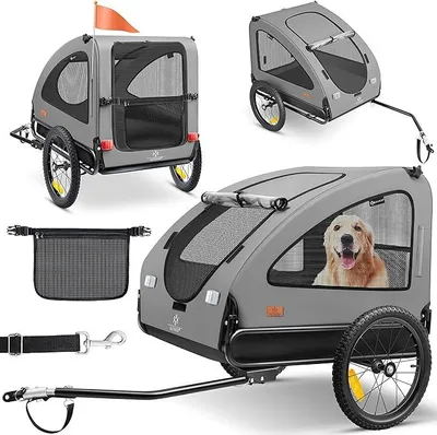 Produktbild von Hundeanhänger Boxer 2-in-1 Hundebuggy Fahrradanhänger groß ca. 250L Volumen - Inkl. Fahne und Tasche - 600D Oxford Canvas, Klappbar SmartSpace Concept, max. 45kg