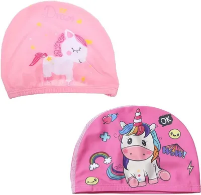 Produktbild von 2 x Kinder Schwimmhauben, Einhorn Design, für Kinder 1-7 Jahre, Rosa, für Schwimmen und Außenaktivitäten
