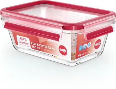 Obrázok produktu pre EMSA CLIP & CLOSE N10408, Box, Obdĺžnikový, 0,85 L, Priehľadná, Sklo, 420 °C