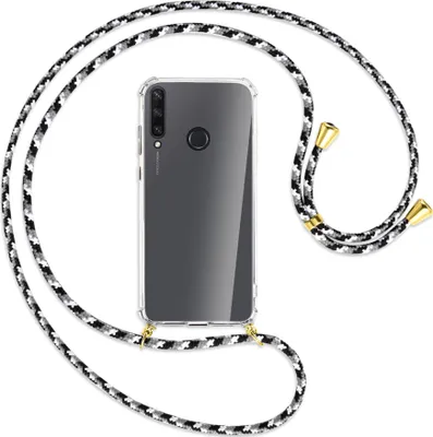 Produktbild von Handykette Backcover-Schutzhülle mit Band (Metall goldfarben) für Huawei Y6p - schwarz/grau/weiß