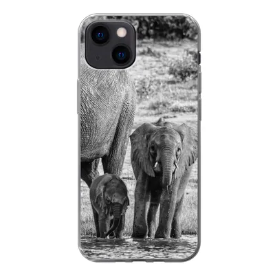 Produktbild von MuchoWow® Handyhülle Schutzhülle Hülle für iPhone 13 mini Elefant - Wasser - Tiere - Schwarz - Weiß Silikon Softcase Handy Hülle - Softcase