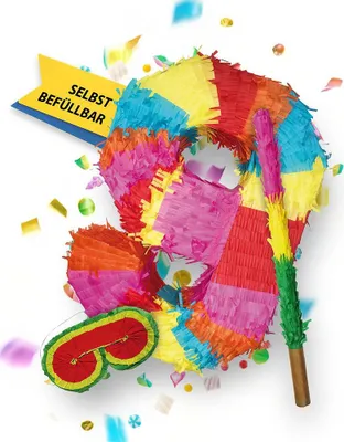 Produktbild von Pinata Zahl 9 Set mit Stab und Augenmaske für Kinder-Geburtstag Schlag-Spiel 50 x 35 x 8cm Dekoration Geburtstagsdeko