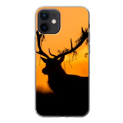 Produktbild von MuchoWow® Handyhülle Schutzhülle Hülle für iPhone 12 Hirsch - Orange - Scherenschnitt - Tiere - Natur Silikon Softcase Handy Hülle - Schutzhülle
