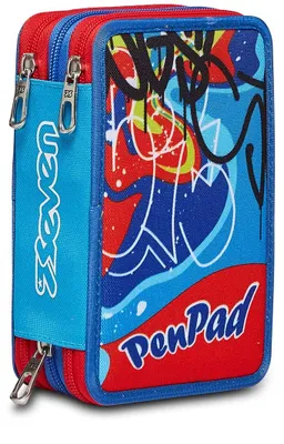 Image de Trousse multicolore pour fournitures scolaires, 3 compartiments, XXL, pour filles et garçons, rouge et bleu