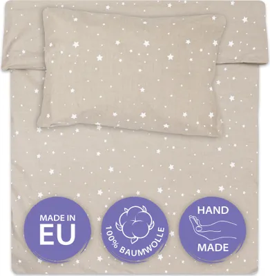 Produktbild von Kinderbettwäsche 100x135 Baumwolle – Bettwäsche Kinder Baby Jungen Mädchen Bettwäsche-Sets Bettbezug 100 x 135 cm Kissenbezug 40x60 Beige mit Weiß Sternen