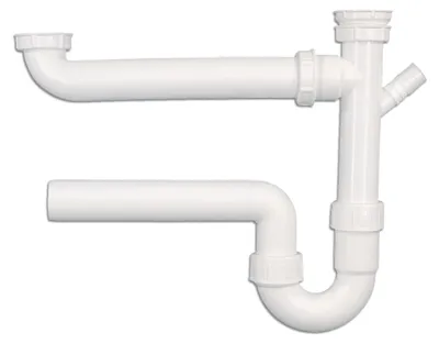 Produktbild von Doppelsiphon 1 1/2 Zoll x 50mmØ mit Ablaufverbindung für Doppelspülbecken