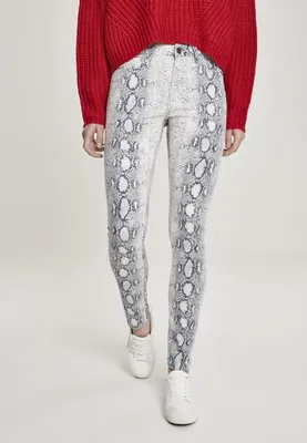 Produktbild von Urban Classics Stoffhose Damen Ladies Snake Stretch Twill Skinny Pants altweiß/grau XS