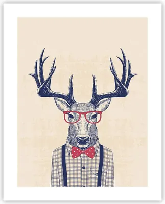 Produktbild von Poster - Poster ohne Rahmen - Charakter Hirsch Illustration hipster - 40x50 cm - Wand Bild - Wanddeko - Wandbilder - Kunstposter - Wandposter - Bilder - Kunstdruck - Wandbild - P2XPA40x50-3120