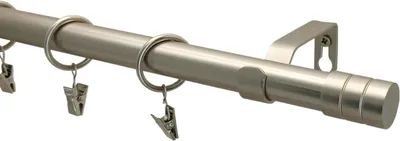 Produktbild von LOFT 360 cm Einzelne Gardinenstange 19 mm aus Metall mit Endstück FREZ Komplettset mit Ringen und Clips Inklusive Montagezubehörset Farbe Satin