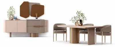 Produktbild von Esszimmer Set Moderner Stil Beigefarbene Polsterstühle Holzgestell