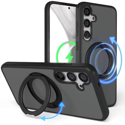 Produktbild von EAZY CASE - MagSafe Handyhülle für Samsung Galaxy S24 Plus, Ring zum Aufstellen, 360° drehbar, Magsafe Silikonhülle zum Aufstellen, stoßfest Cover in Schwarz