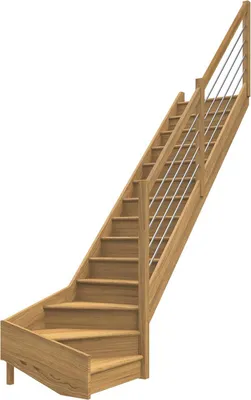 Produktbild von Dolle Raumspartreppe Paris mit Setzstufen Eiche versiegelt Treppenlauf 1/4 gewendelt unten rechts Edelstahlrohre