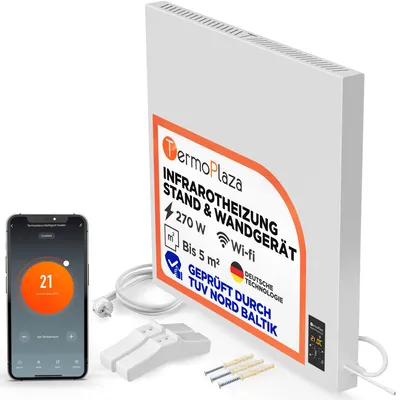 Produktbild von TermoPlaza WLAN Infrarotheizung mit Thermostat 270 W bis 7 m² | Intelligente Infrarot Wandheizung & Standgerät | Infrarot Elektroheizung