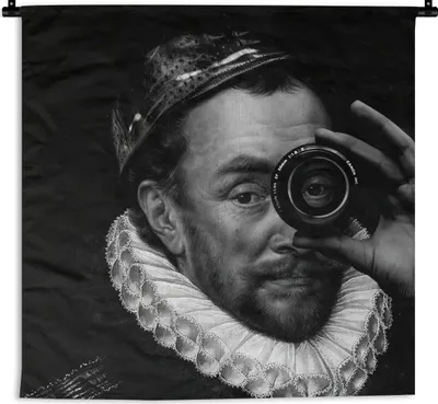 Produktbild von MuchoWow® Wandteppich Wandbehang Porträt von Wilhelm I. - Adriaen Thomasz - Schwarz und Weiß 150x150 cm Tapisserie Dekoration Wandtuch - Wohnaccessoires - Modernes